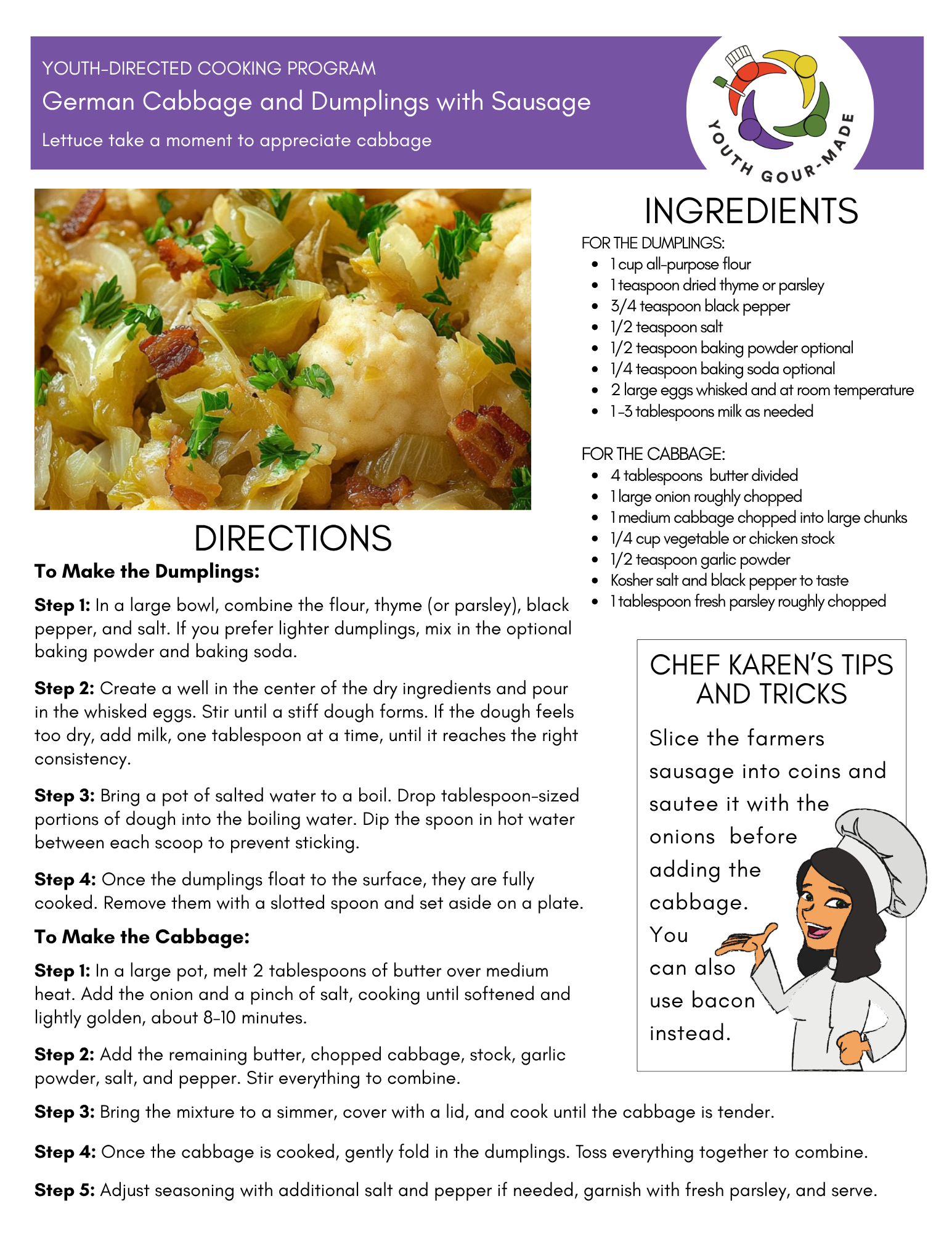 German Cabbage and Dumplings with Sausage